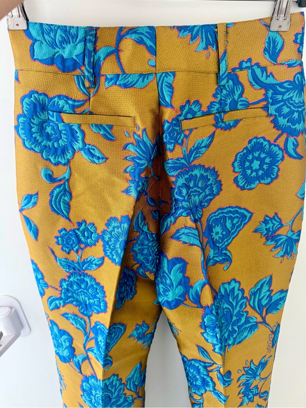 LA DoubleJ Mustard Pants with Bright Blue Floral Print - Picture 2 of 6